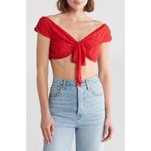 New Lisa Says Gah Luna Off the Shoulder Crop Top, Tomato Lace Women's Size 3XL